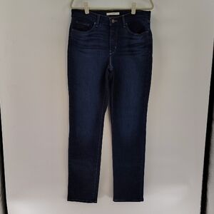 Levis Classic Straight Denim Jeans Size 10 Long Stretch Dark Wash